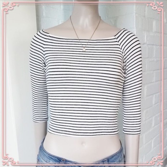 iris Tops - 🌸Fitted 3/4 Sleeve Crop Top Stripes